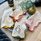 Embroidered Set Of Four Script Initial Scalloped Edge Napkins
