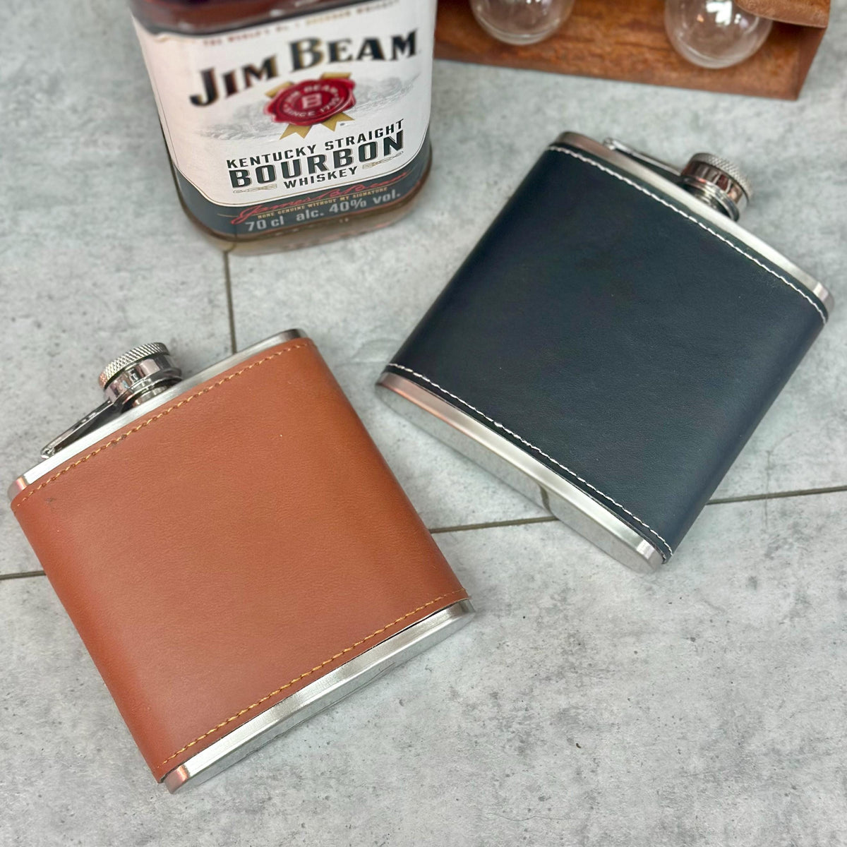 Personalised Triangle Leather Hip Flask