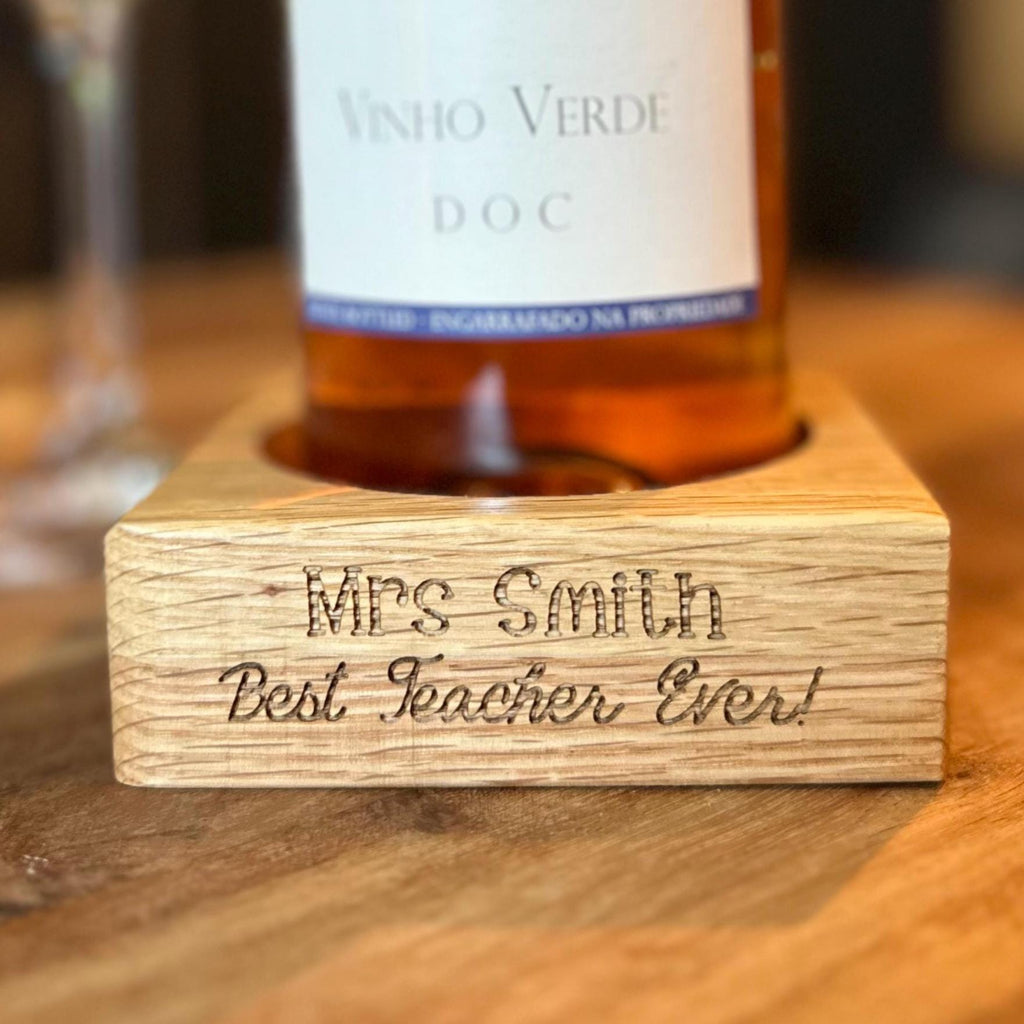Personalised Oak Best Teacher Wine Bottle Holder