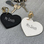 Personalised Mr And Mrs Matching Heart Keyrings