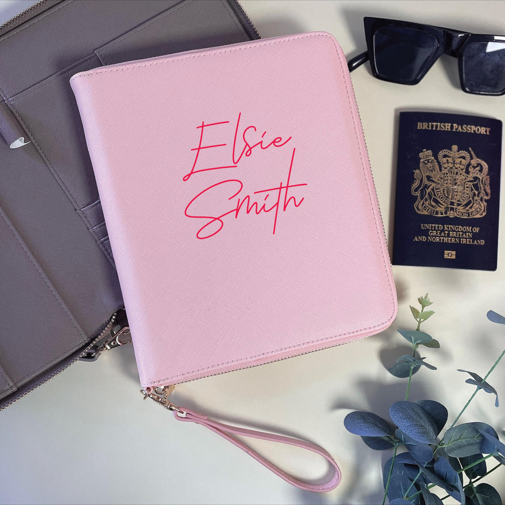 Personalised Script Font Pink Travel Wallet