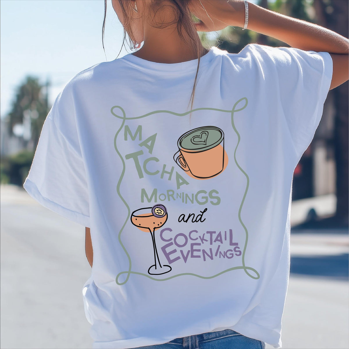 Personalised Matcha Mornings And Cocktail Evenings T Shirt
