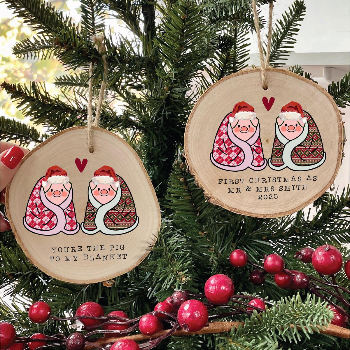 Personalised Pigs In Blankets In Love Christmas Bauble