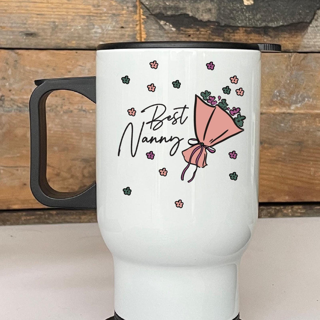 Personalised Flowers Best Nanny Travel Mug