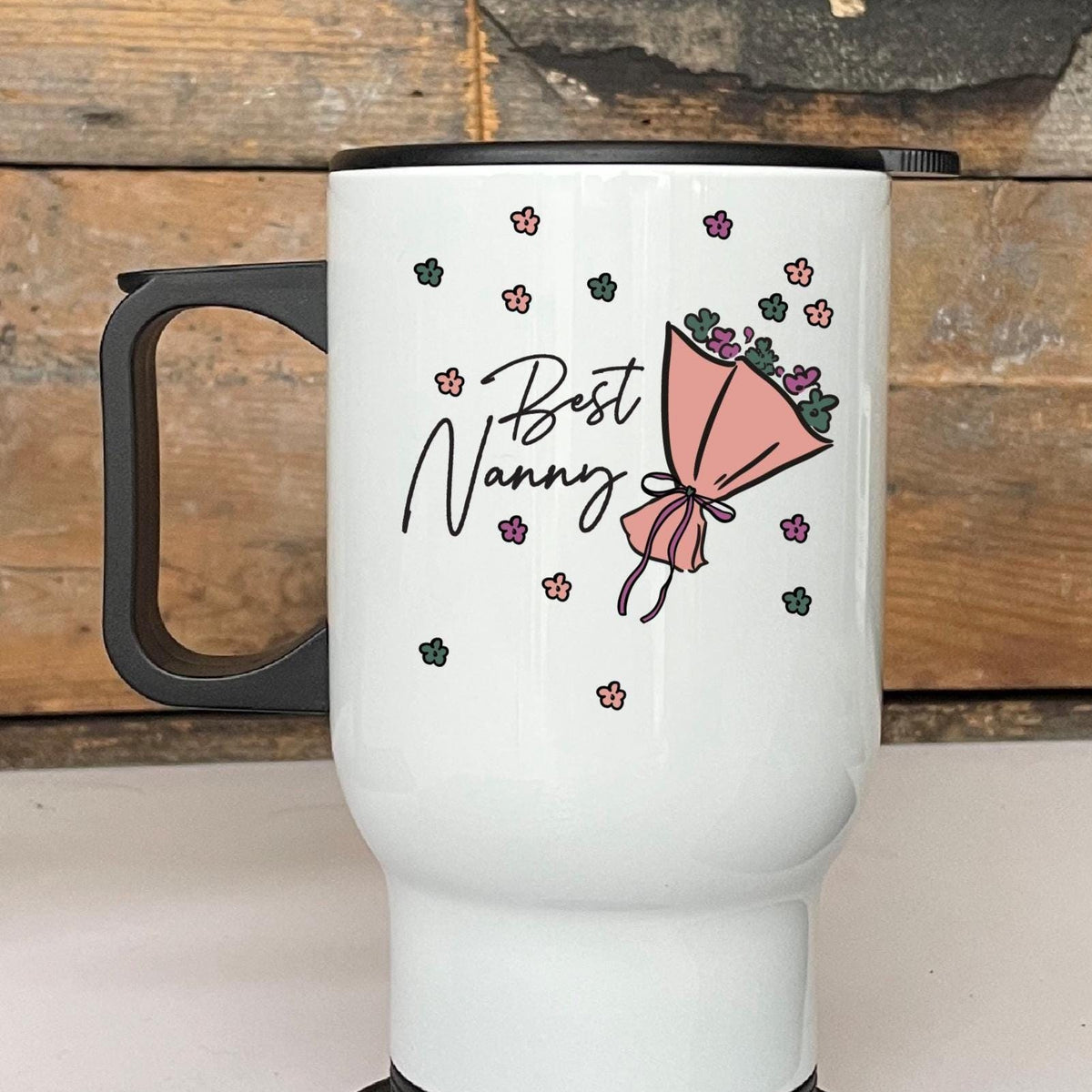 Personalised Flowers Best Nanny Travel Mug