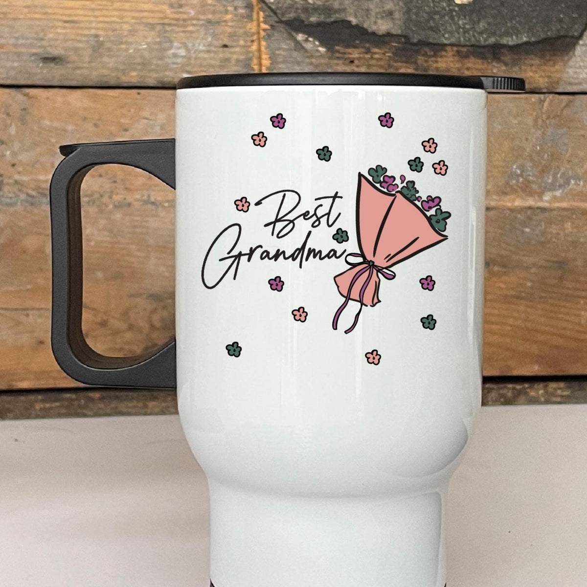 Personalised Flowers Best Grandma Travel Mug