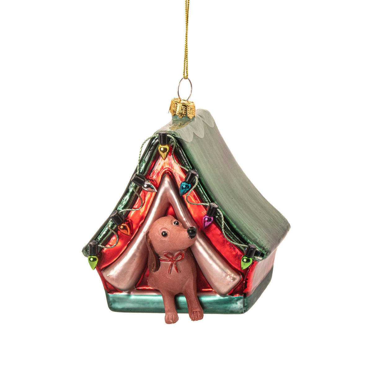 Personalised Dog In A Tent Bauble