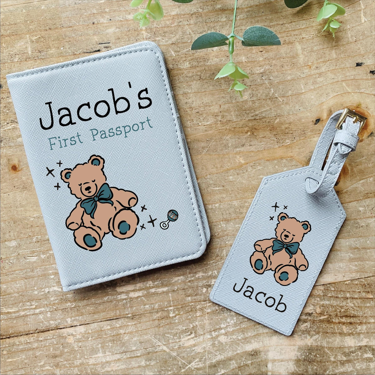 Teddy Bear Personalised First Passport Cover And Luggage Tag