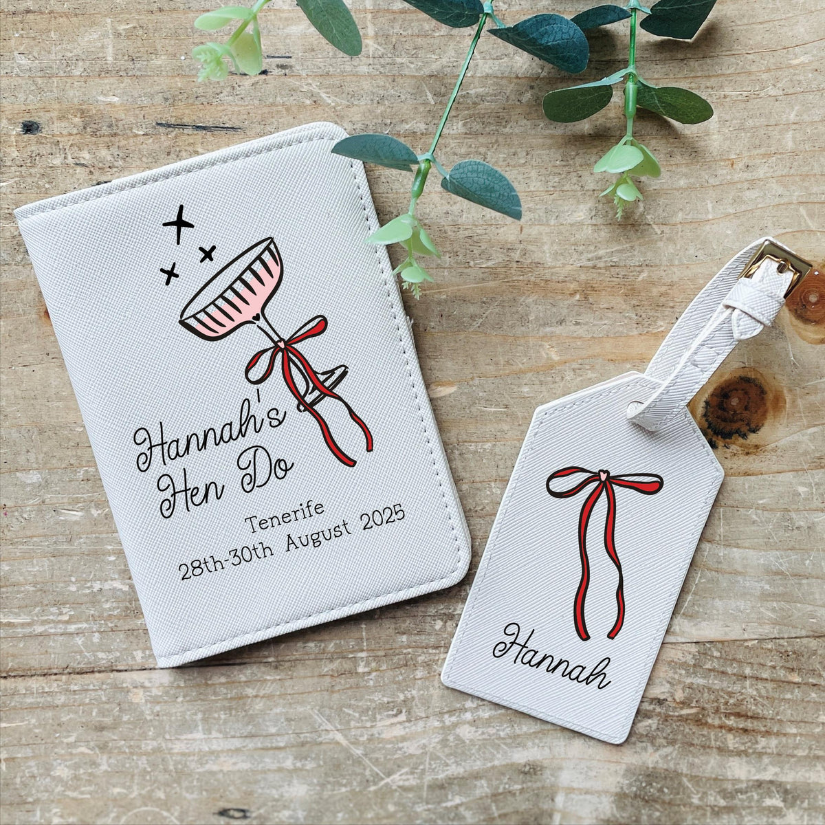 Personalised Champagne Bow Hen Do Passport And Luggage Tag