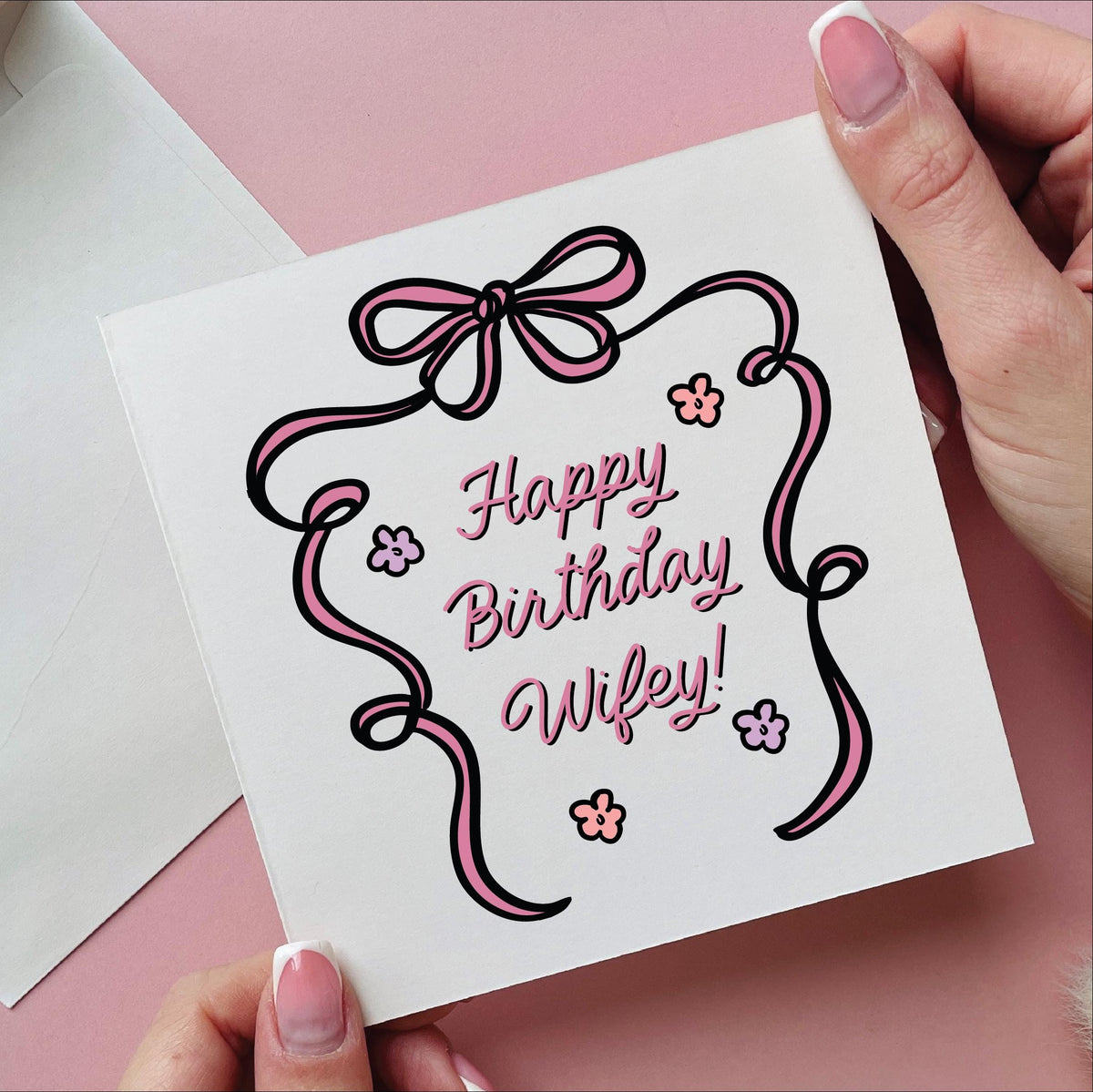 Bow Border Happy Birthday Wifey Card