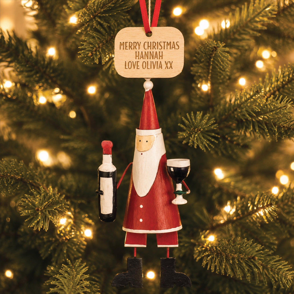 Personalised Metal Wine Santa Christmas Decoration