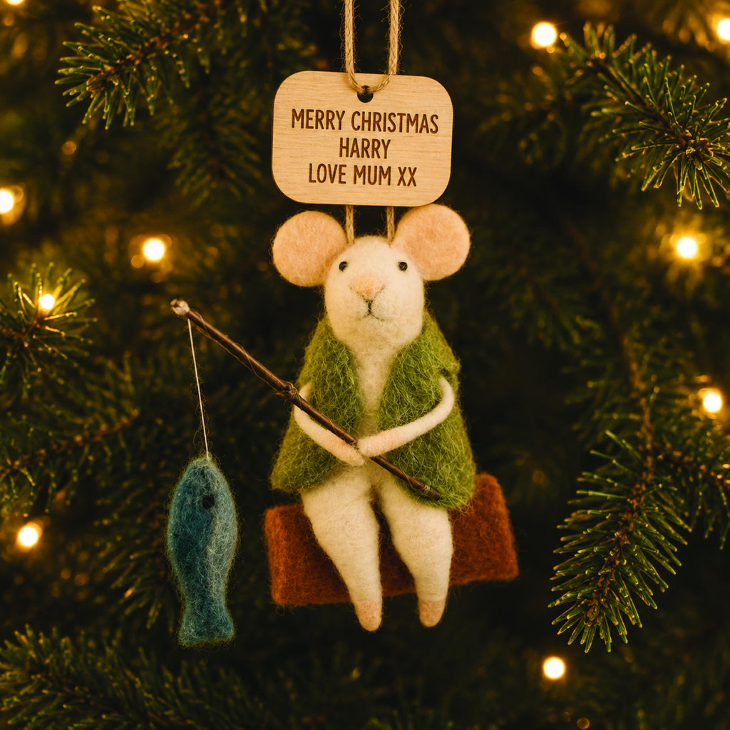 Personalised Felt Mouse Fishing Christmas Decoration