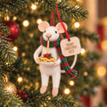 Personalised Felt Mouse Eating Spaghetti Christmas Decoration
