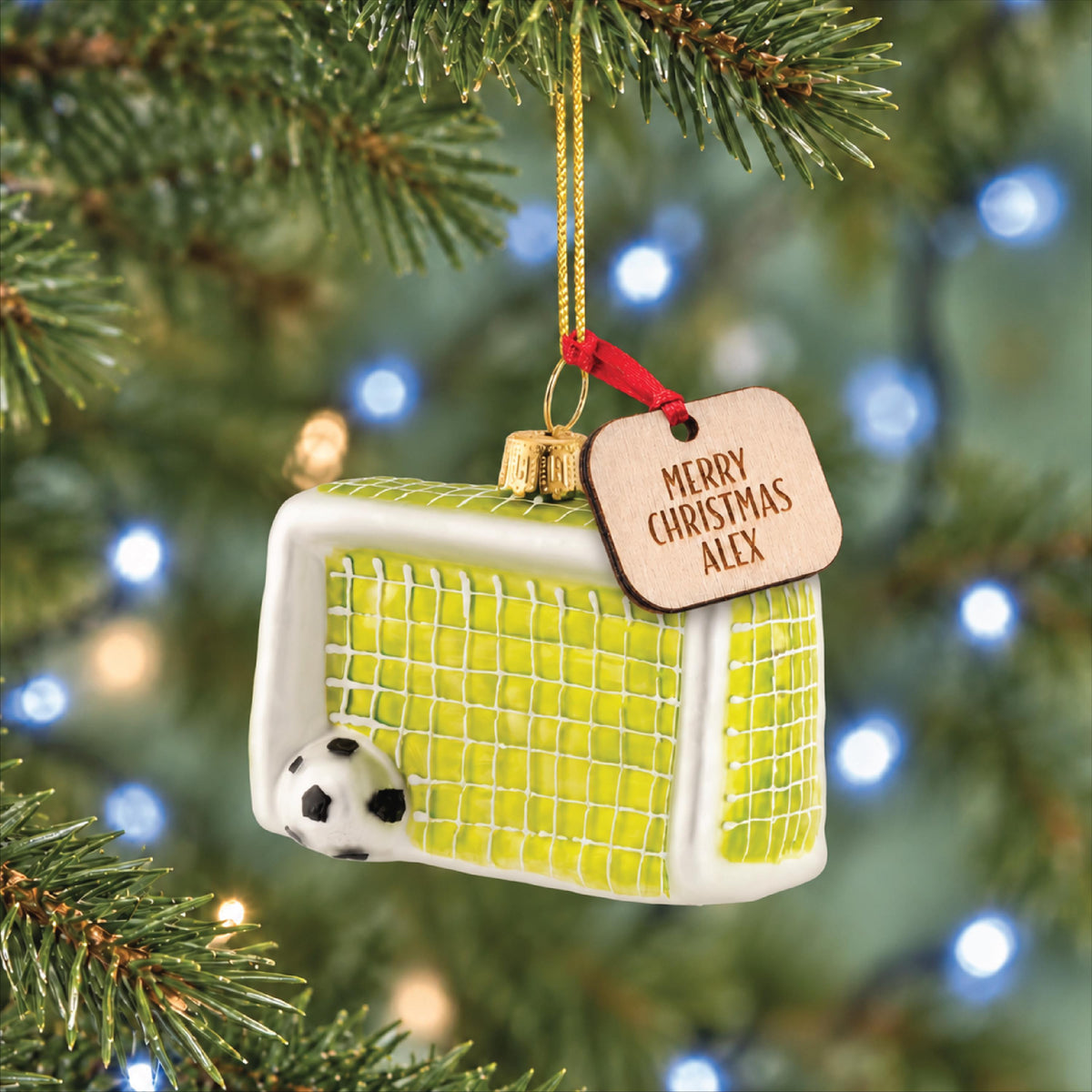 Personalised Football Goal Shaped Bauble