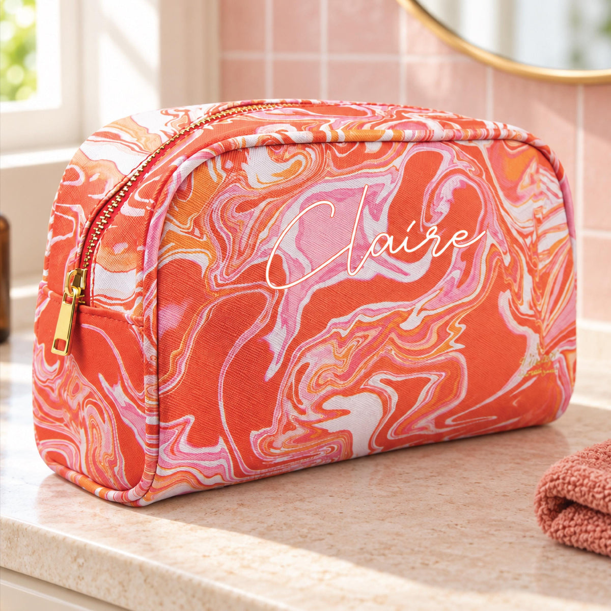 Personalised Large Marble Print Washbag For Her