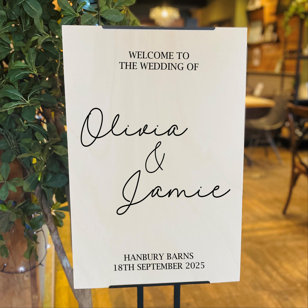 Personalised Modern Calligraphy Wooden Wedding Welcome Sign