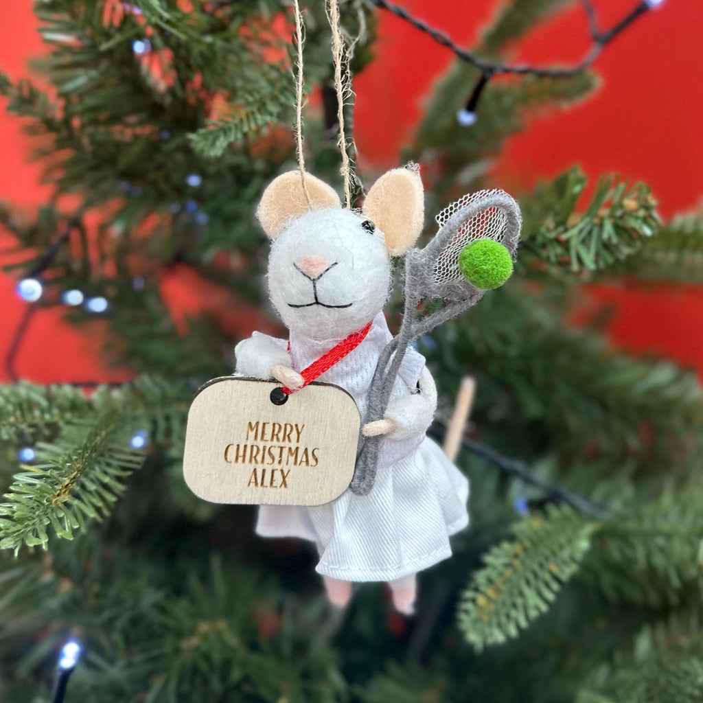 Personalised Tennis Mouse Christmas Bauble