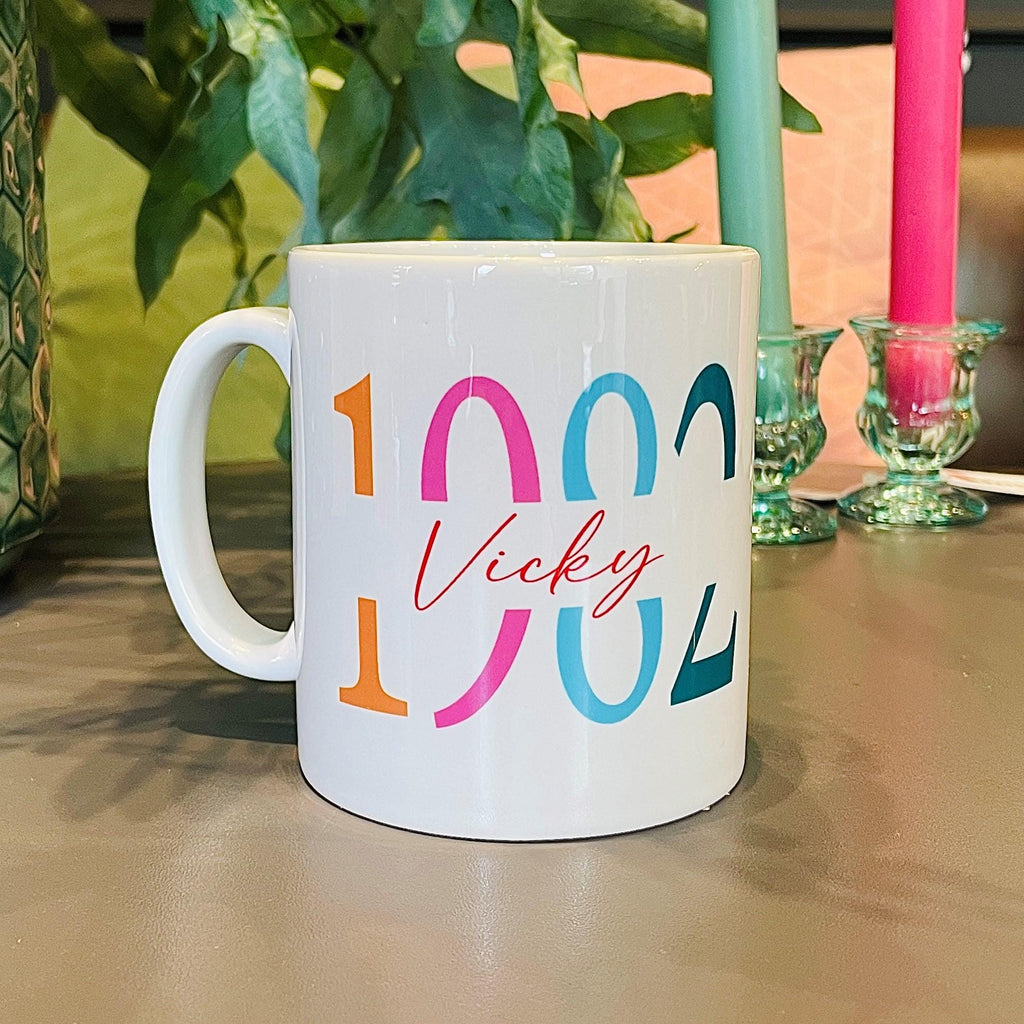 Personalised Colourful Birth Year Birthday Mug