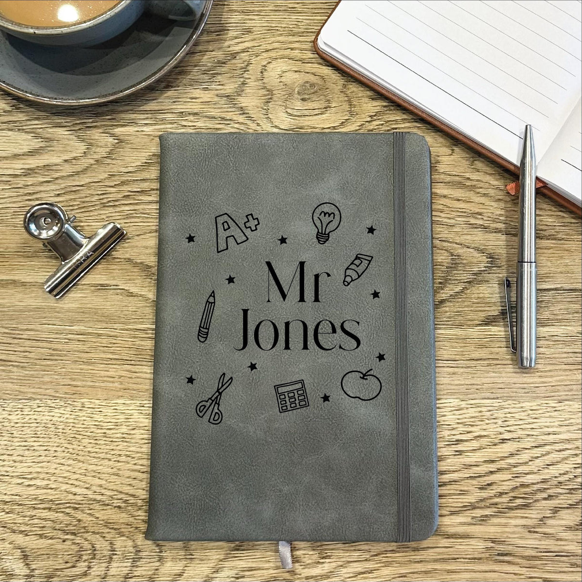 Personalised Faux Leather Teacher Notebook With Drawing Design