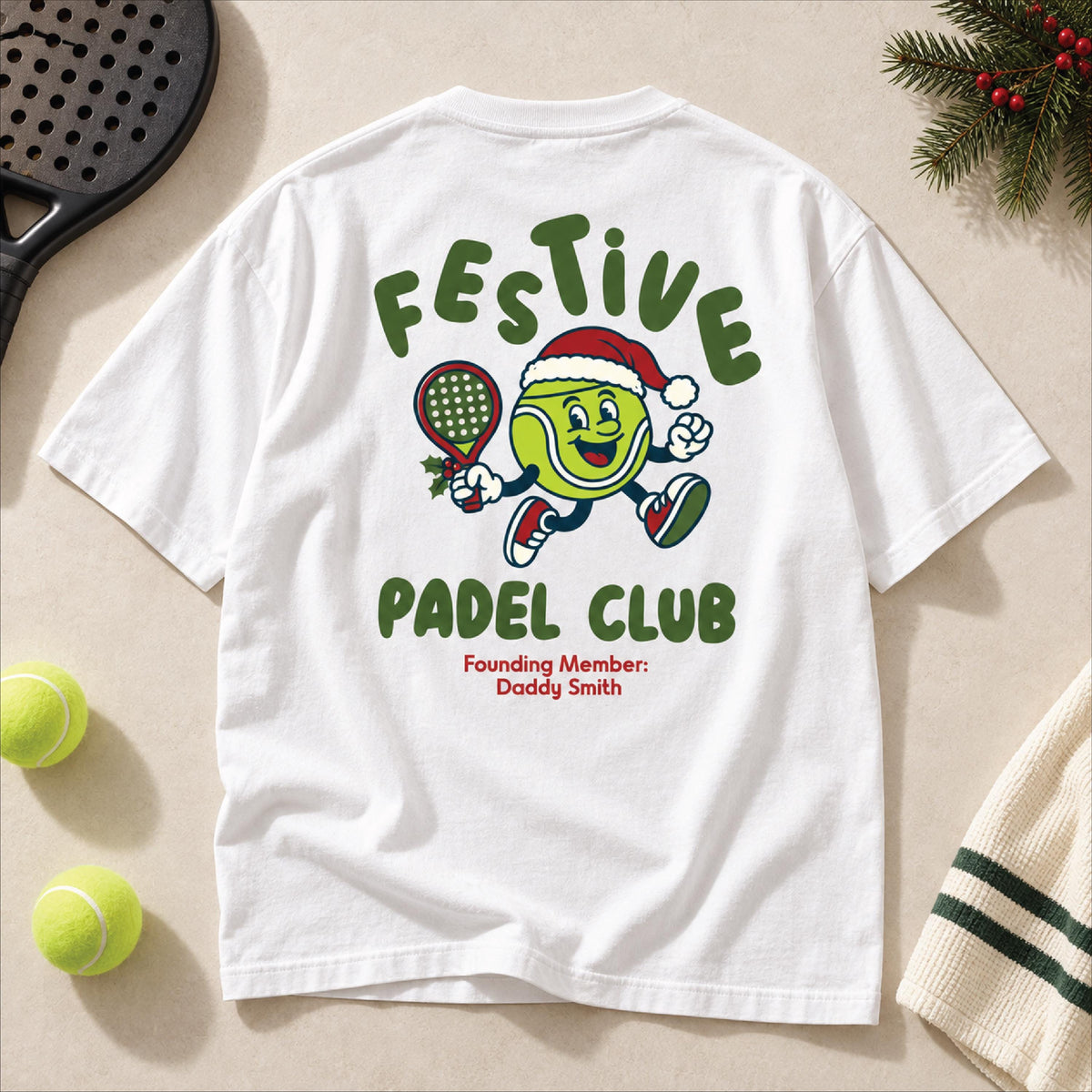 Personalised Christmas Padel Graphic T Shirt