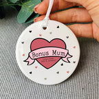 Personalised Bonus Mum Tattoo Heart Ceramic Decoration