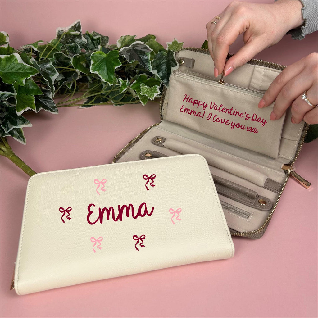 Personalised Bow Design Travel Jewellery Case