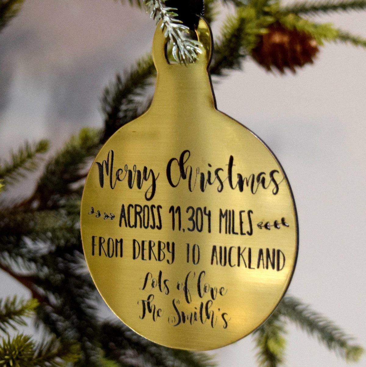 Personalised Long Distance Flat Bauble