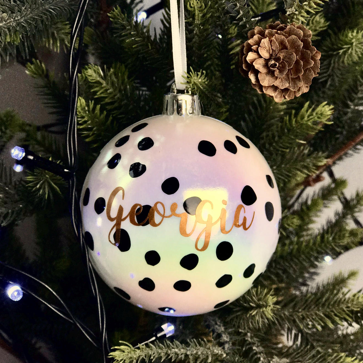 Personalised Black And White Spot Bauble