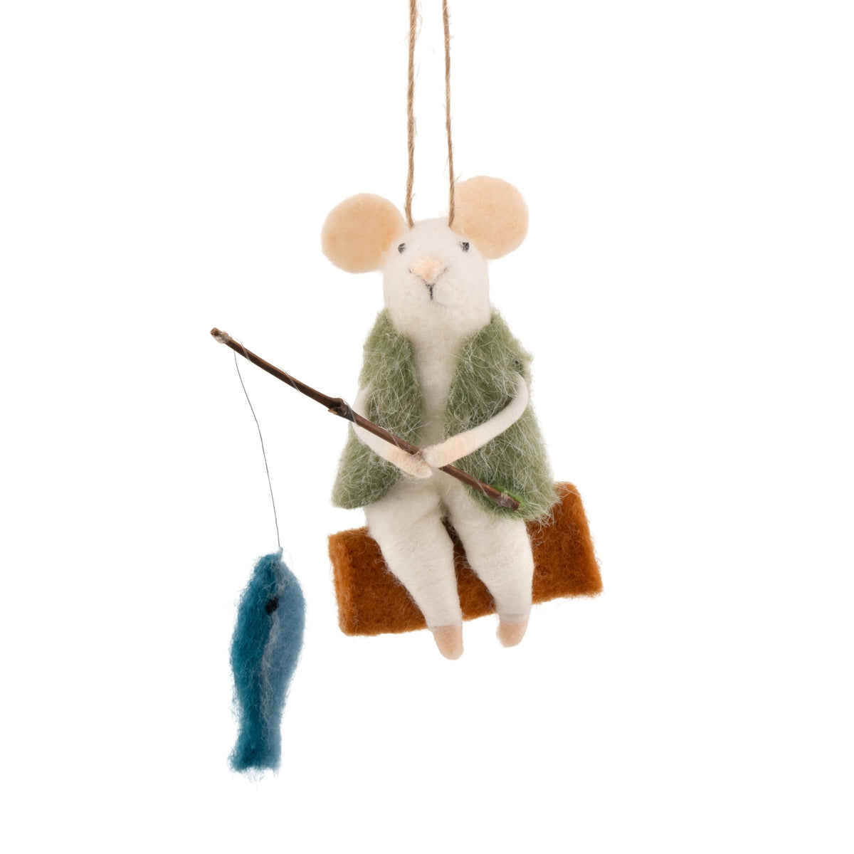 Personalised Felt Mouse Fishing Christmas Decoration