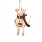 Personalised Felt Mouse Eating Spaghetti Christmas Decoration
