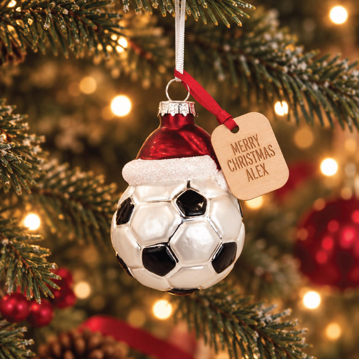Personalised Santa Hat Football Bauble