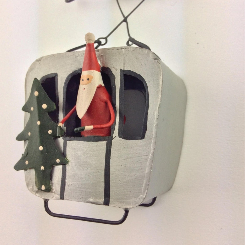 Personalised Santa In A Cable Car Ski Bauble
