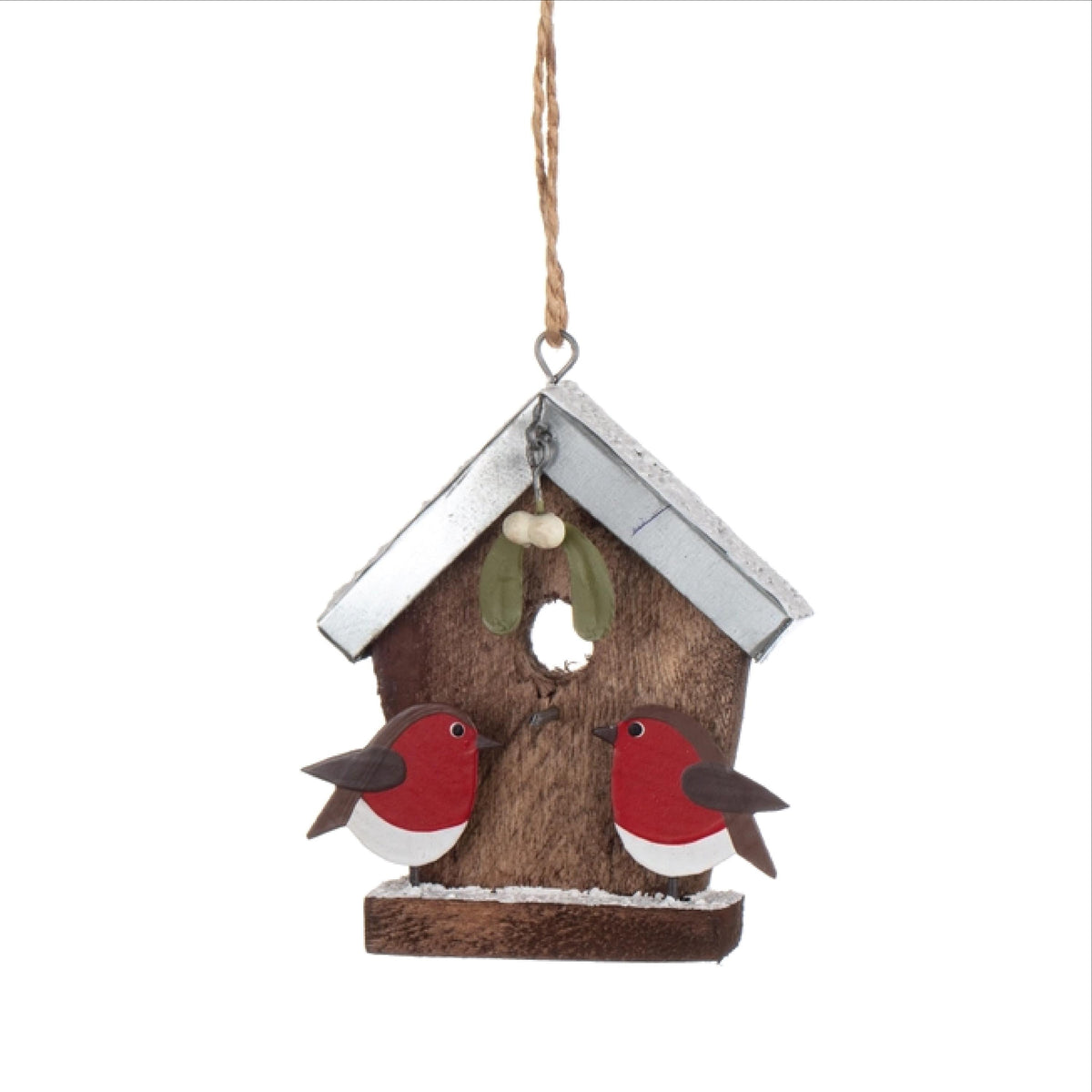 Personalised Birdhouse Bauble With Robins In Love