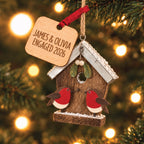 Personalised Birdhouse Bauble With Robins In Love