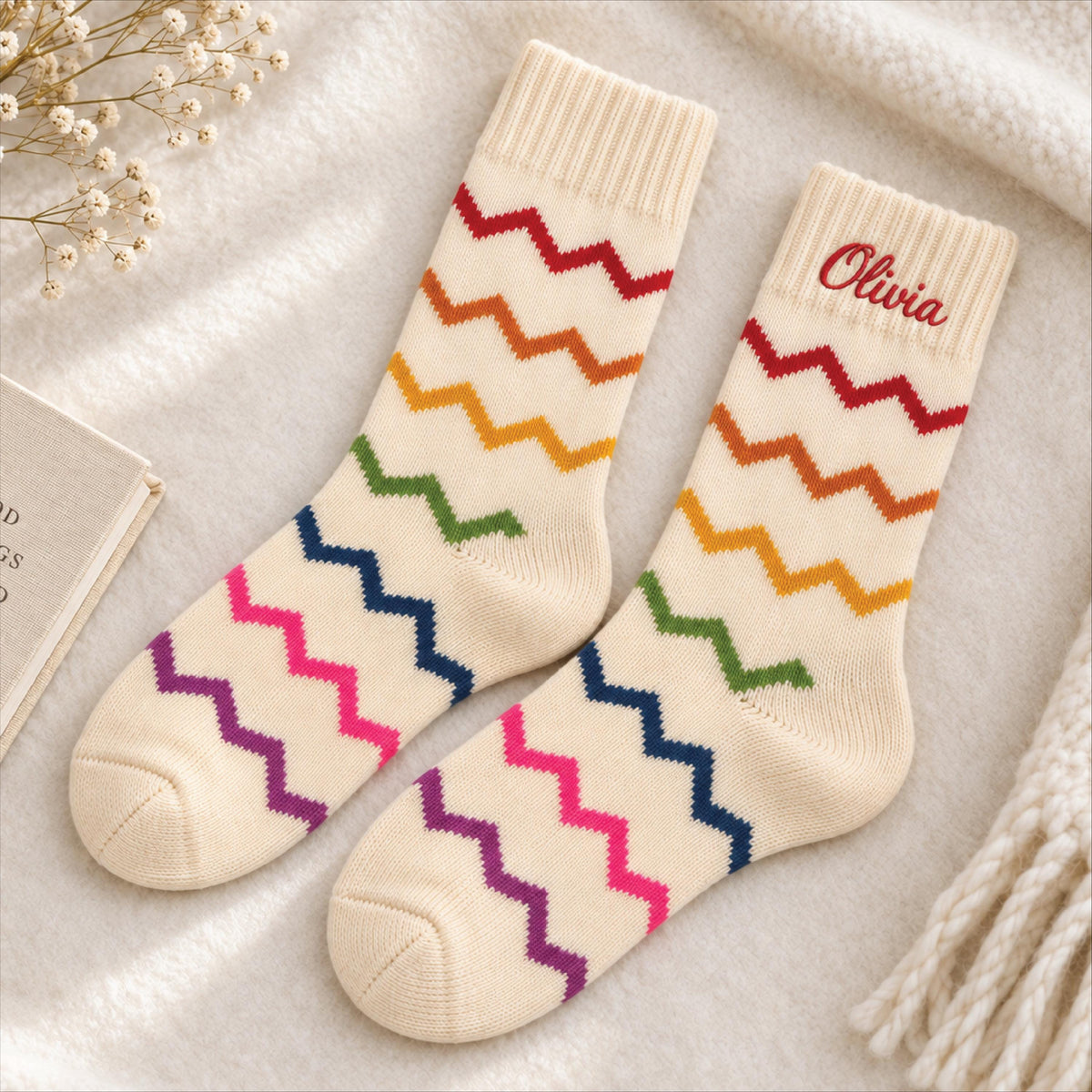 Personalised Colourful Zig Zag Cosy Socks