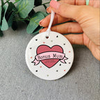 Personalised Bonus Mum Tattoo Heart Ceramic Decoration