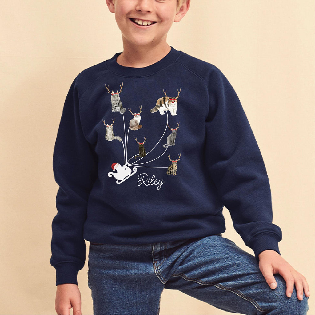 Personalised Cats As Reindeers Kids Christmas Jumper
