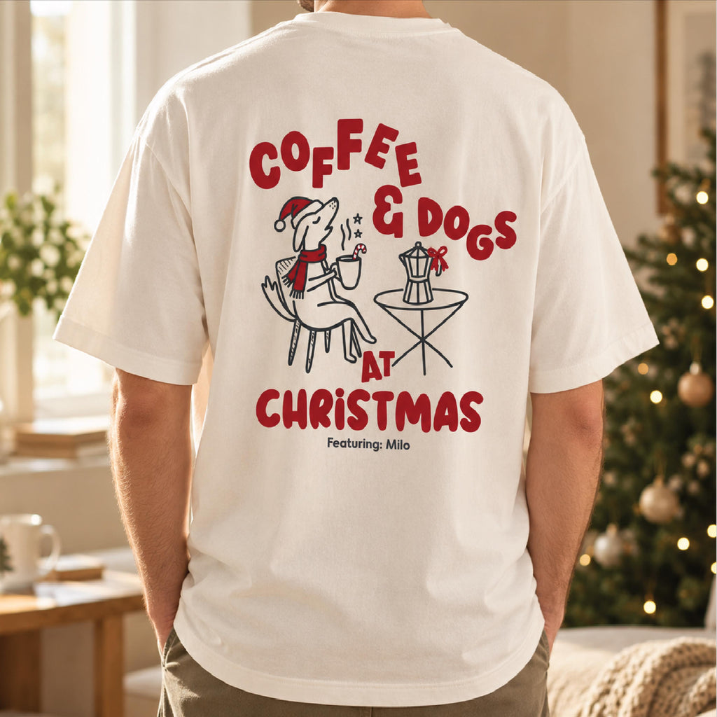 Personalised Coffee And Dogs Christmas T Shirt