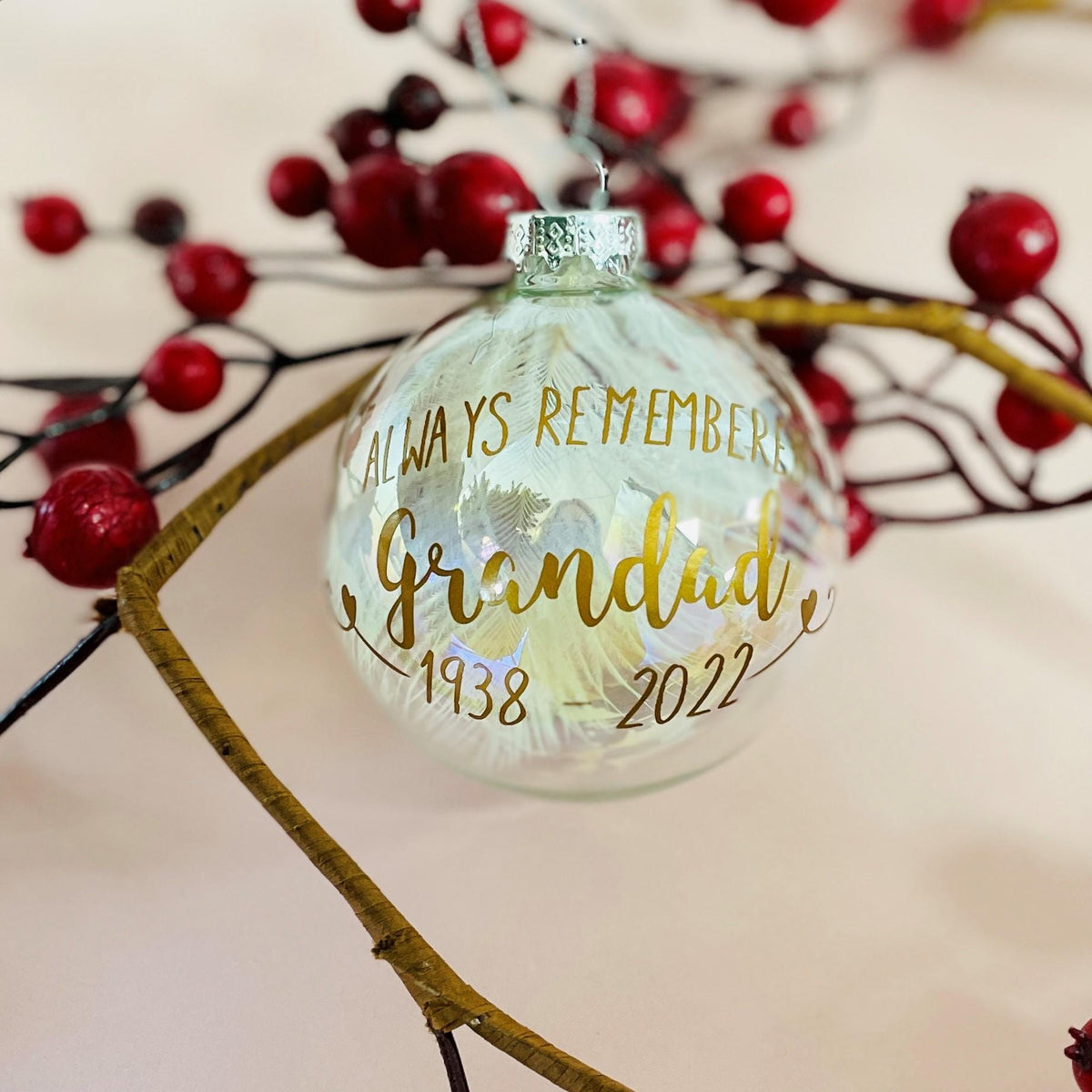 Personalised Feather Remembrance Bauble