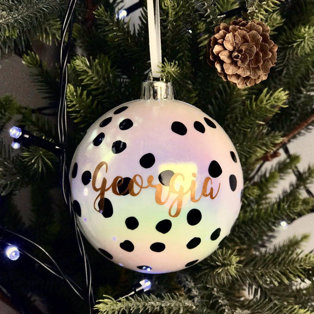 Personalised Black And White Spot Bauble