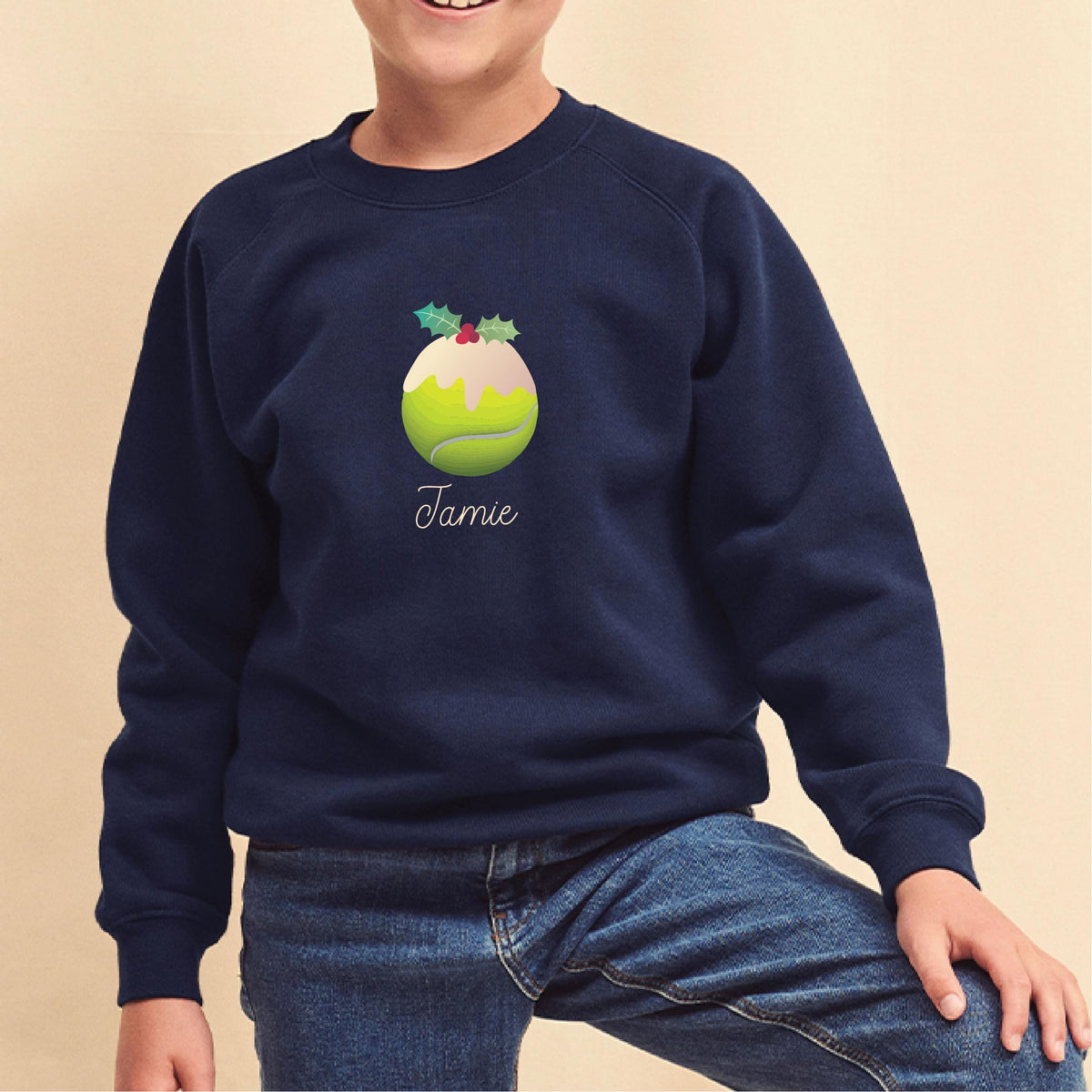 Kids Tennis Christmas Pudding Jumper