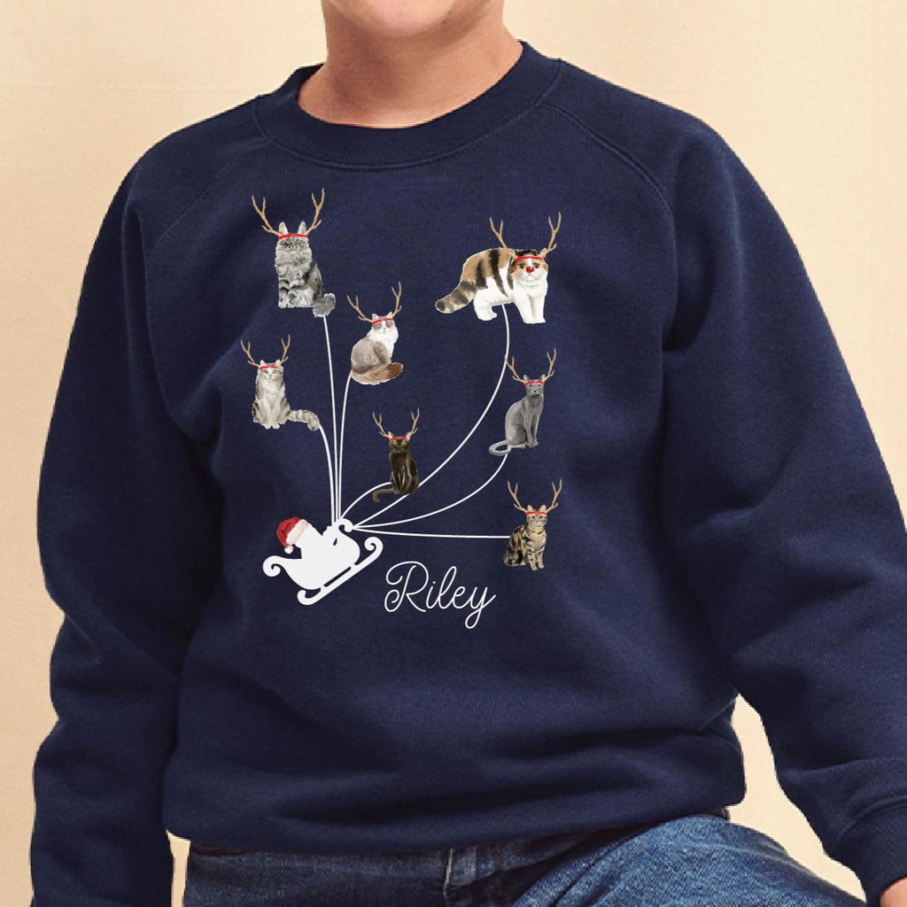 Personalised Cats As Reindeers Kids Christmas Jumper