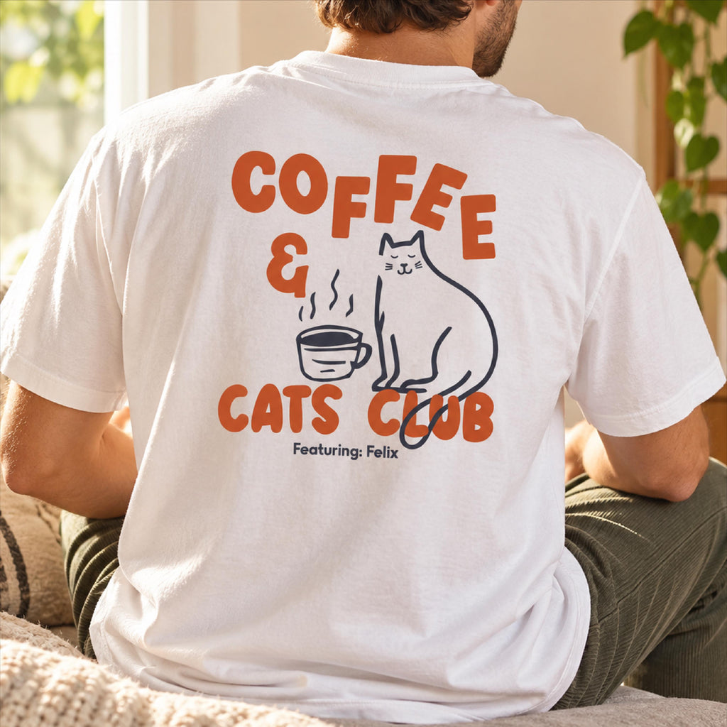 Personalised Coffee And Cats Club Graphic T Shirt