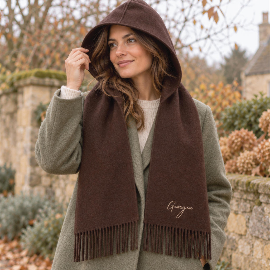 Personalised Hooded Brown Scarf