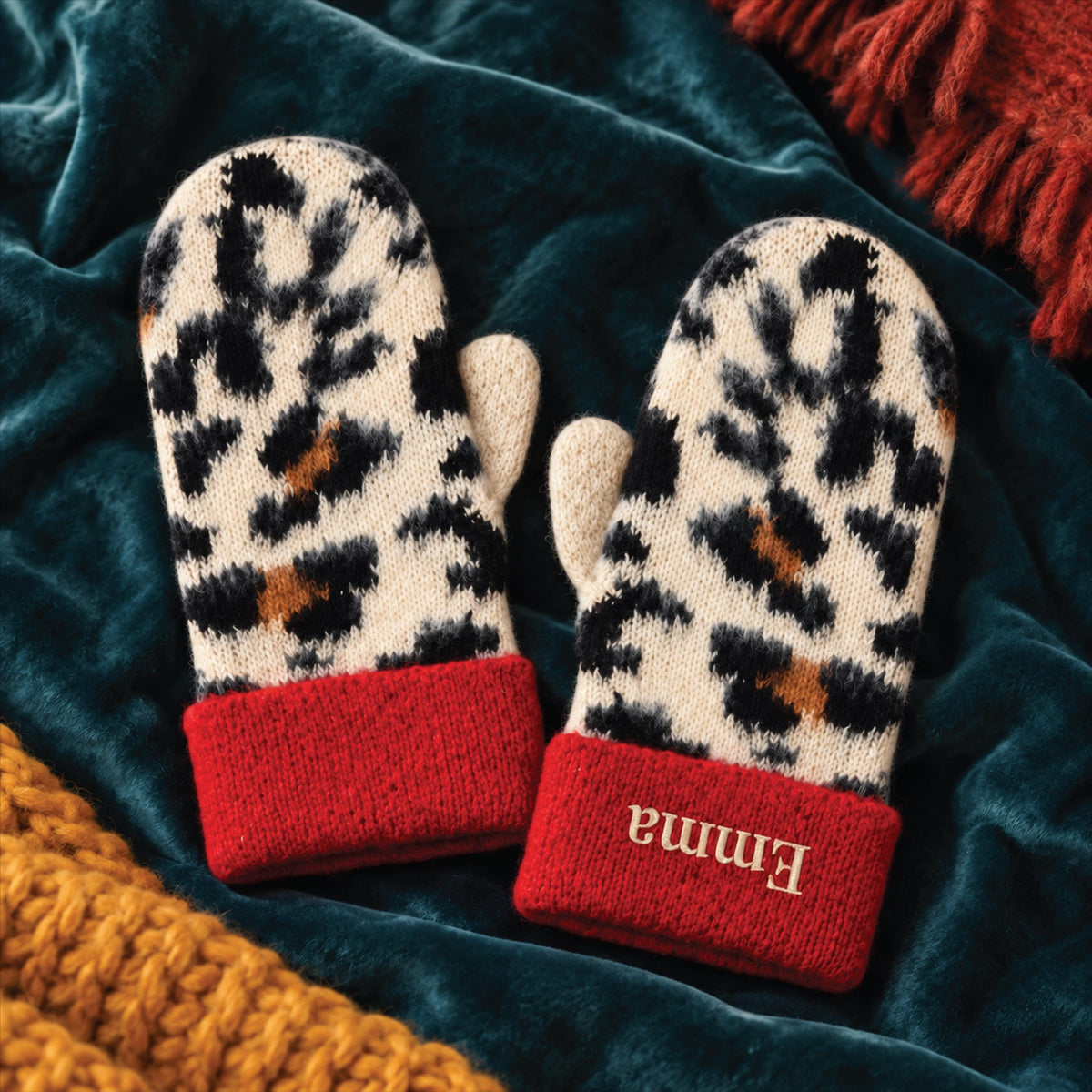 Women's Personalised Leopard Print Mittens