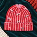 Personalised Pink And Red Stripe Winter Hat With Pearl Bows