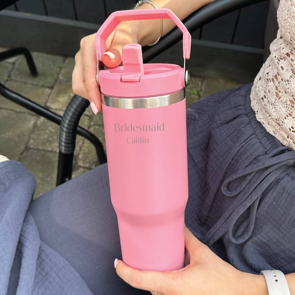 Personalised Bridesmaid Travel Tumbler With Handle