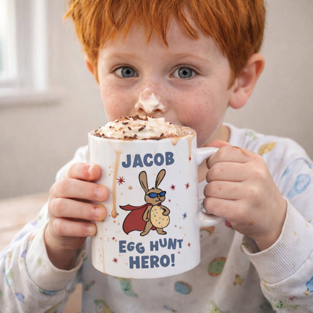 Personalised Easter Egg Hunt Hero Mug Filled With Mini Eggs