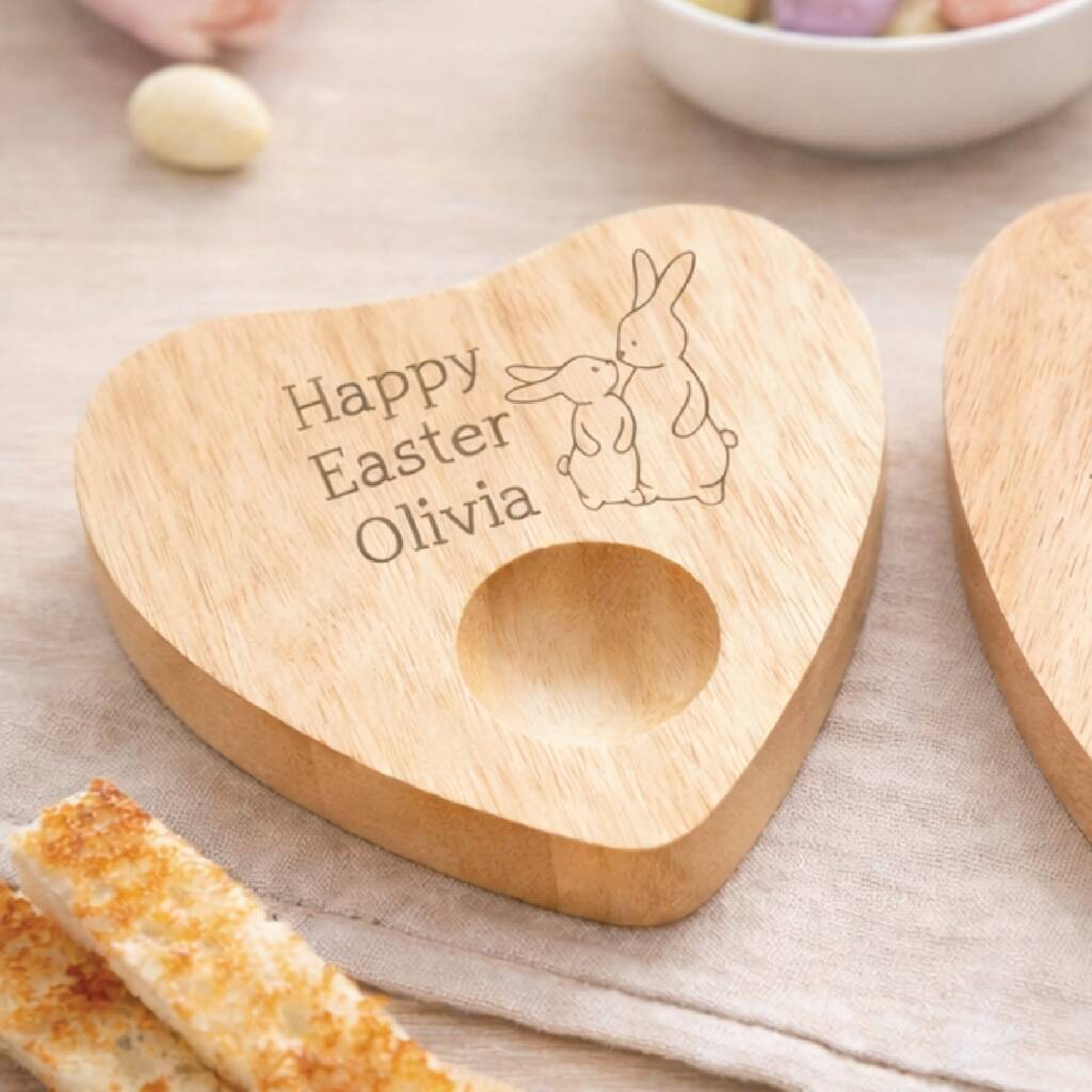 Personalised Happy Easter Heart Shaped Egg Cup