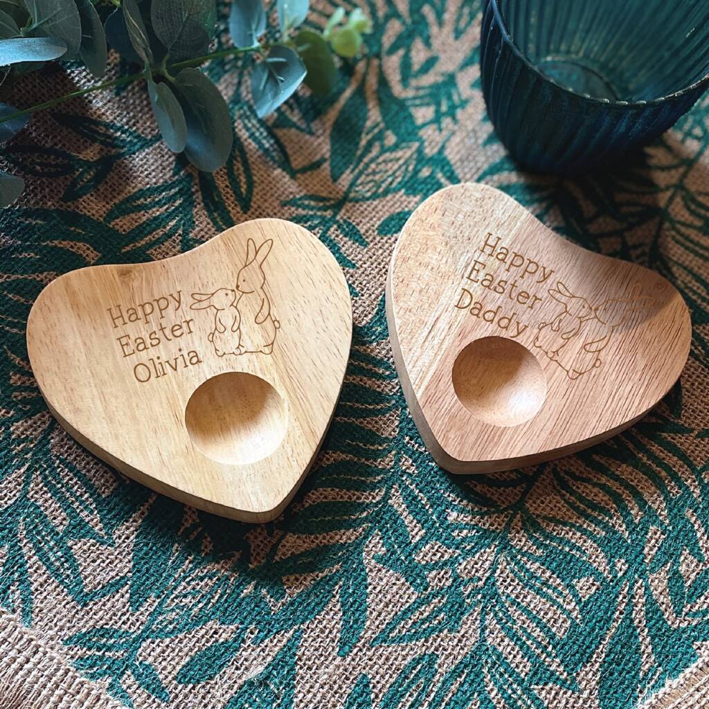 Personalised Happy Easter Heart Shaped Egg Cup